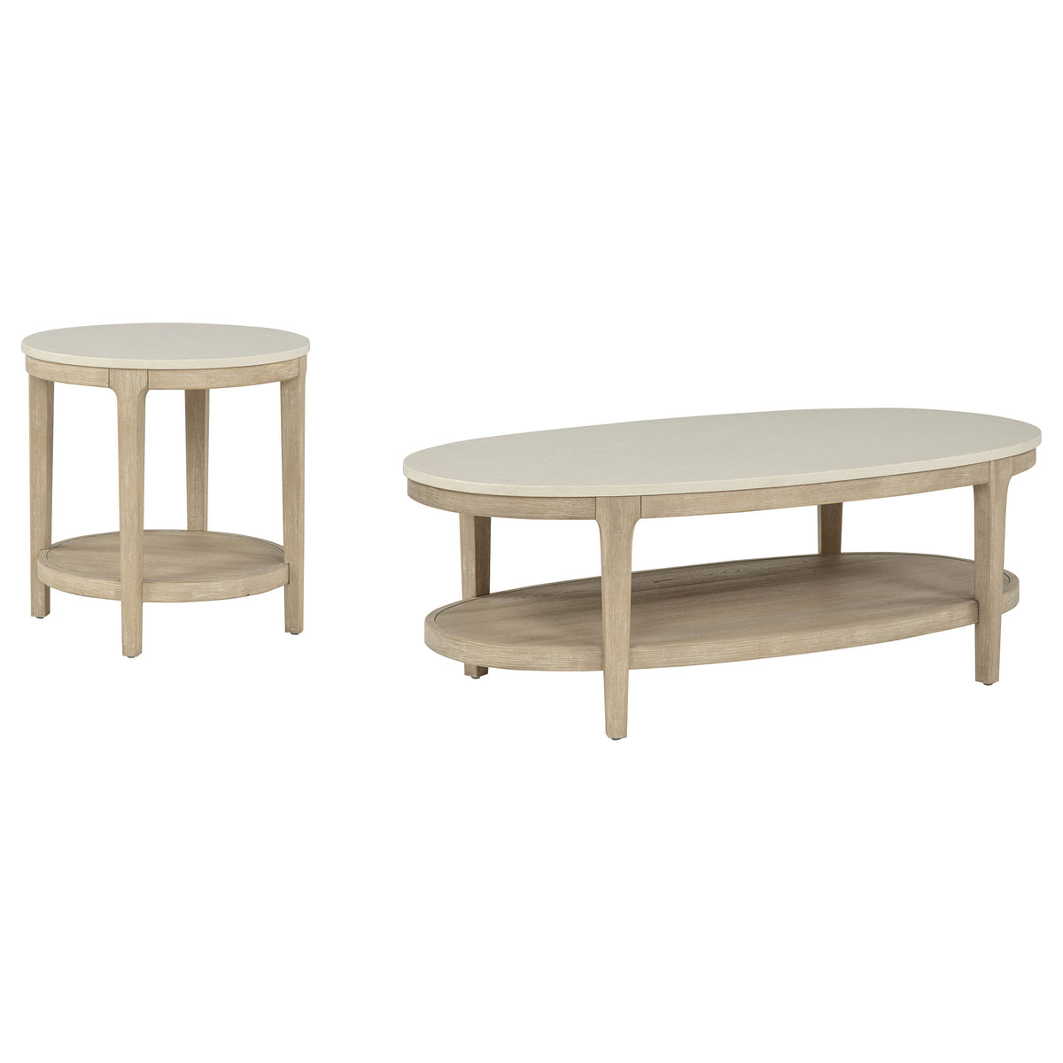 Lucaire 2-Piece Coffee and End Table Set Honed Cream and Sandstone