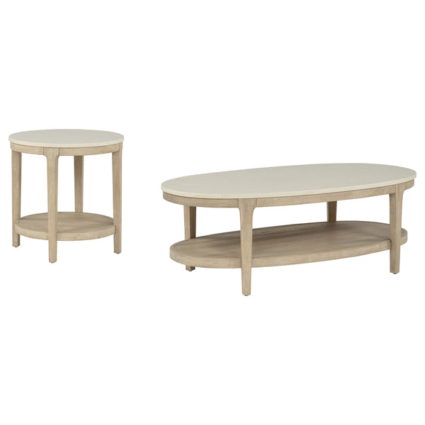 Lucaire 2-Piece Coffee and End Table Set Honed Cream and Sandstone