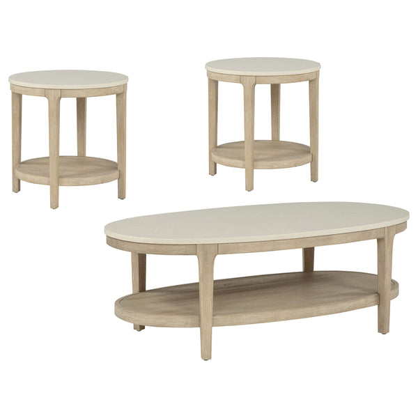 Lucaire 3-Piece Coffee and 2 End Table Set Honed Cream and Sandstone