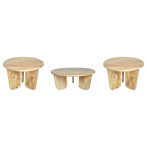Dale 3-Piece Round Mango Wood Coffee and End Table Set Natural Mango