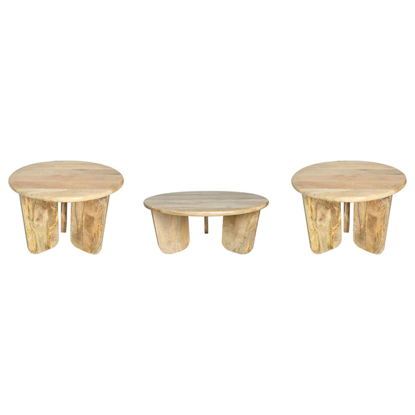 Dale 3-Piece Round Mango Wood Coffee and End Table Set Natural Mango