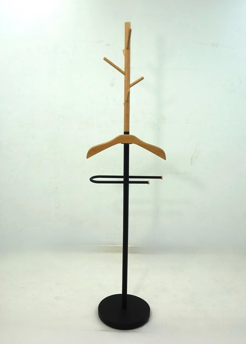 Lewis Valet Coat Rack with Light Oak Hanger and Black Frame (Set of 2)