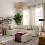 Hangover 4-Piece Contract-Grade Textured Fabric Modular Chaise Sectional - Cream