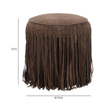 Daphne Round Suede Fringe Ottoman - Chocolate Brown