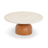 Cynthia 36" Concrete Indoor/Outdoor Coffee Table - Travertine/Walnut Brown