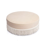 Tassy Tasseled Round Ottoman - Tan