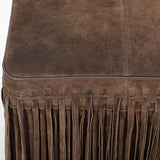 Daphne Square Suede Fringe Ottoman - Chocolate Brown
