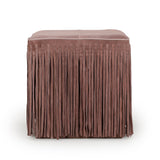 Daphne Square Suede Fringe Ottoman - Dusty Pink