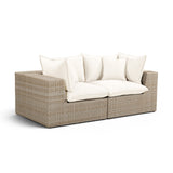 Cali 80" Performance Fabric &amp; Wicker Outdoor Loveseat - Cream / Natural