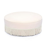 Tassy Tasseled Round Ottoman - Pink