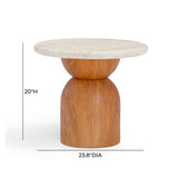 Cynthia Concrete Indoor/Outdoor Side Table - Travertine/Walnut Brown