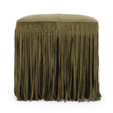 Daphne Square Suede Fringe Ottoman - Olive Green