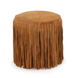 Daphne Round Suede Fringe Ottoman - Cognac
