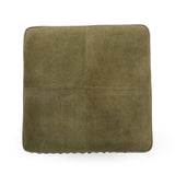 Daphne Square Suede Fringe Ottoman - Olive Green