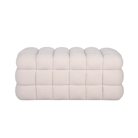 Anita 39" Faux Shearling Storage Bench With Reversible Tray Top - Cream