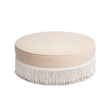 Tassy Tasseled Round Ottoman - Tan