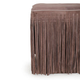 Daphne Square Suede Fringe Ottoman - Dusty Pink