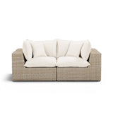 Cali 80" Performance Fabric &amp; Wicker Outdoor Loveseat - Cream / Natural