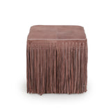 Daphne Square Suede Fringe Ottoman - Dusty Pink