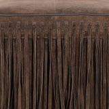 Daphne Square Suede Fringe Ottoman - Chocolate Brown