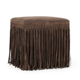 Daphne Square Suede Fringe Ottoman - Chocolate Brown