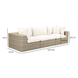 Cali 120" Performance Fabric &amp; Wicker Outdoor Sofa - Cream / Natural