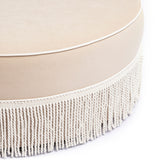 Tassy Tasseled Round Ottoman - Tan