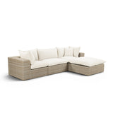 Cali 4-Piece Performance Fabric &amp; Wicker Outdoor Sectional - Cream / Natural