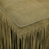 Daphne Square Suede Fringe Ottoman - Olive Green
