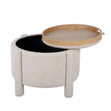 Bellamy Railroad Chenille Storage Stool With Reversible Tray Top - Cream