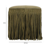 Daphne Square Suede Fringe Ottoman - Olive Green