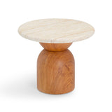Cynthia Concrete Indoor/Outdoor Side Table - Travertine/Walnut Brown