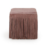 Daphne Square Suede Fringe Ottoman - Dusty Pink