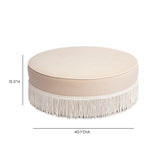 Tassy Tasseled Round Ottoman - Tan