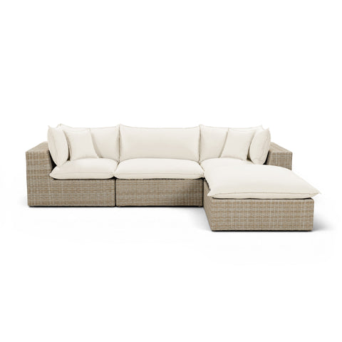 Cali 4-Piece Performance Fabric &amp; Wicker Outdoor Sectional - Cream / Natural