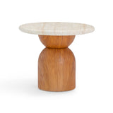Cynthia Concrete Indoor/Outdoor Side Table - Travertine/Walnut Brown