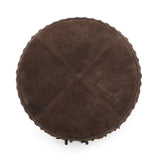 Daphne Round Suede Fringe Ottoman - Chocolate Brown