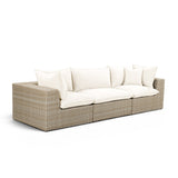 Cali 120" Performance Fabric &amp; Wicker Outdoor Sofa - Cream / Natural
