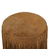 Daphne Round Suede Fringe Ottoman - Cognac