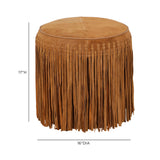 Daphne Round Suede Fringe Ottoman - Cognac