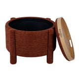 Bellamy Railroad Chenille Storage Stool With Reversible Tray Top - Brown