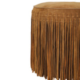 Daphne Round Suede Fringe Ottoman - Cognac