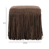 Daphne Square Suede Fringe Ottoman - Chocolate Brown