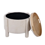 Bellamy Railroad Chenille Storage Stool With Reversible Tray Top - Cream