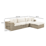 Cali 4-Piece Performance Fabric &amp; Wicker Outdoor Sectional - Cream / Natural