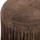 Daphne Round Suede Fringe Ottoman - Chocolate Brown