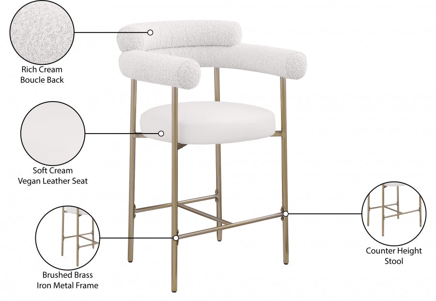 Blake Vegan Leather And Boucle Fabric Upholstered Counter Stool — 994-C - Cream - 994Cream-C Infographic