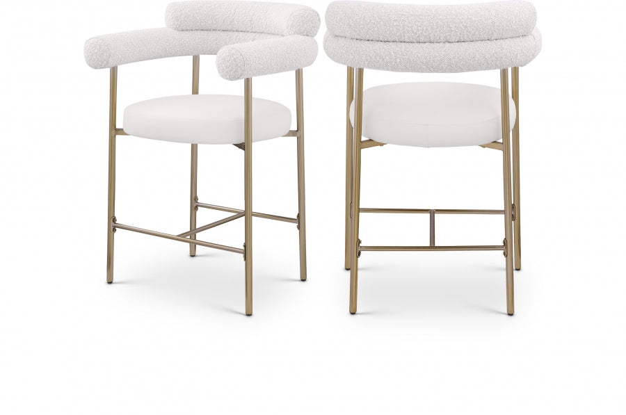 Blake Vegan Leather And Boucle Fabric Upholstered Counter Stool — 994-C - Cream - 994Cream-C Double Chair