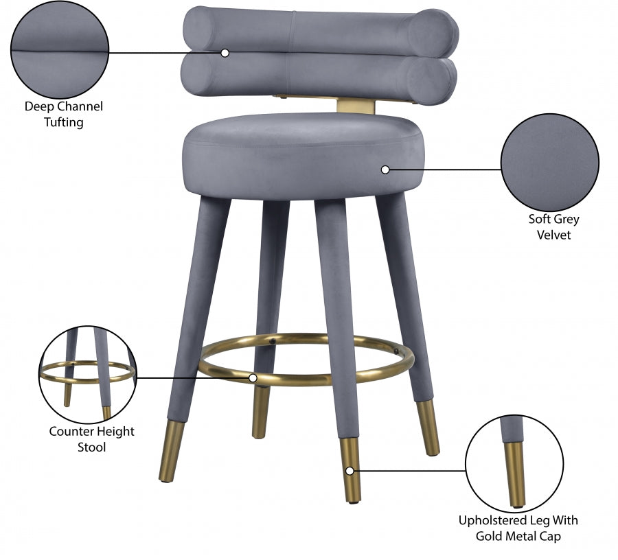Fitzroy Velvet Upholstered Counter Stool — 798-C - Grey - 798Grey-C Infographic