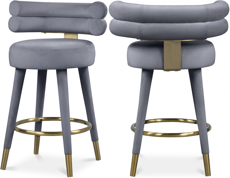Fitzroy Velvet Upholstered Counter Stool — 798-C - Grey - 798Grey-C Double Chair